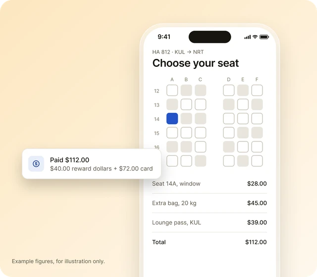 Example seat and baggage extras paid with points or card