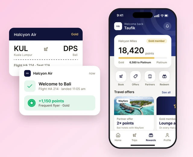 Example member earning points with partners between flights