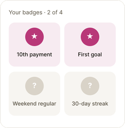 Example badges, two of four earned