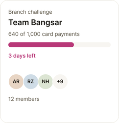 Example team challenge at 640 of 1,000 card payments