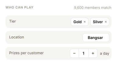 Example players: Gold and Silver members in Bangsar, one prize a day