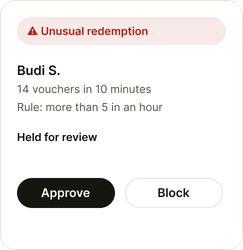 Example unusual redemption held for review